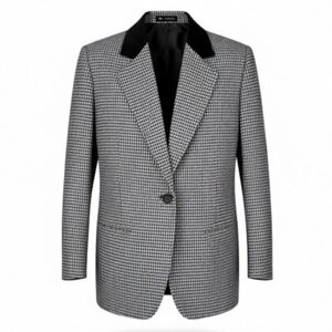 Sag Harbor Womens Blazer Size 12 Black White Houndstooth Velour Collar Long Wool